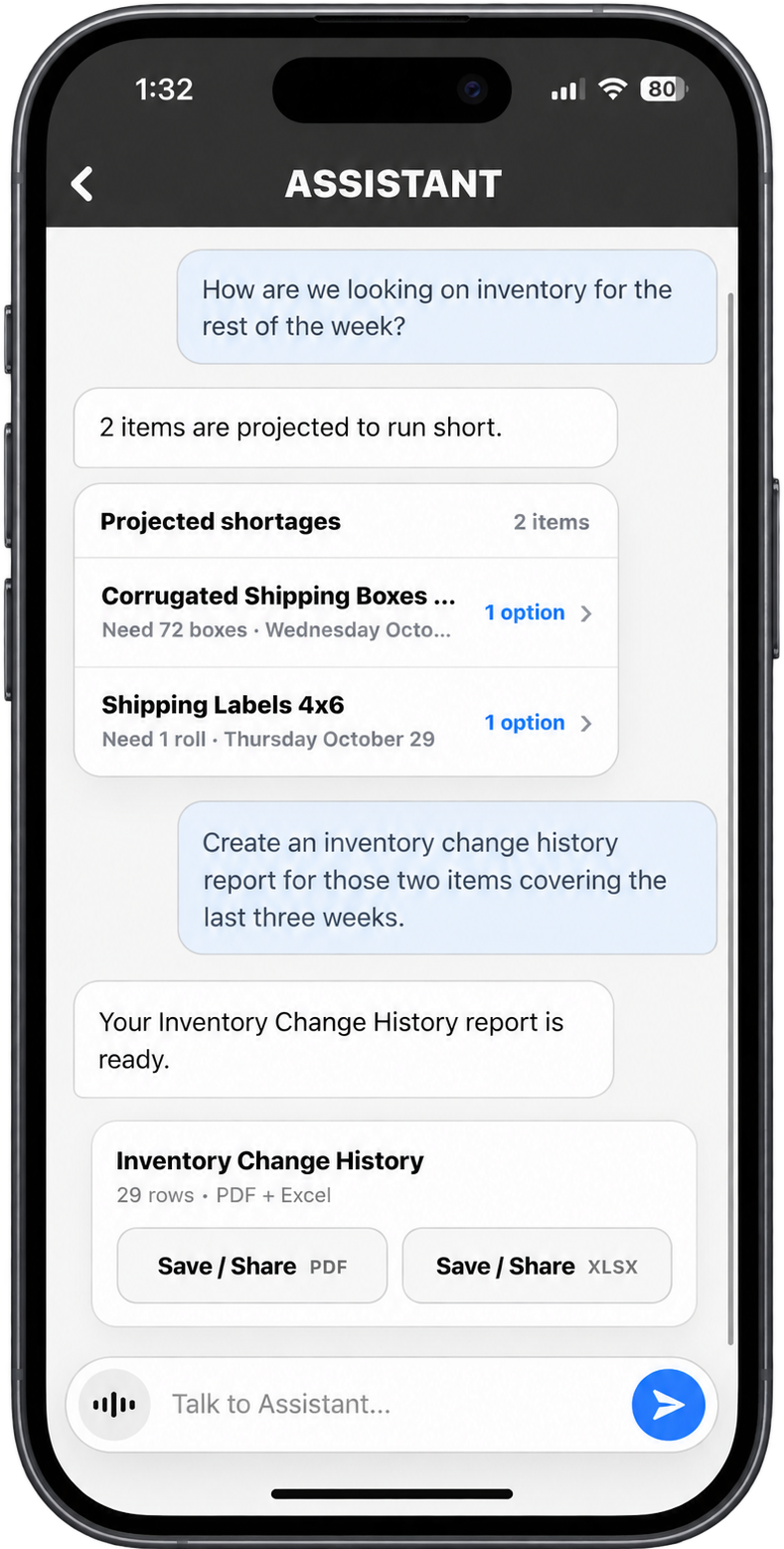 InvenPro AI assistant displaying general inventory insights